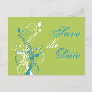 Bleu vert blanc floral Enregistrer la date Carte p