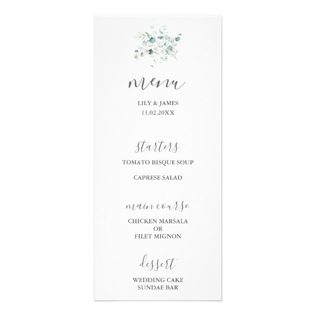 Bleu vert Eucalyptus Bouquet Menu Mariage (Devant)