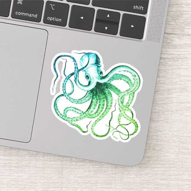 Bleu Vert Sticker Coupe Vinyl Octopus (Détail)