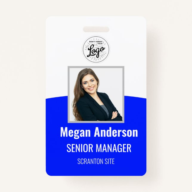 Bleu Vibrant Personnalisé Employé Photo ID Badge (Devant)