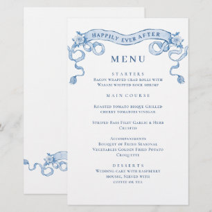 Bleu Victorien Ornate Grace Mariage Dîner Menu