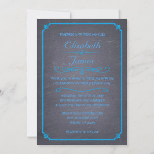 Bleu Vintage Chalkboard Invitations de mariage