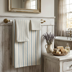 Bleu vintage et rayures crème, style campagne fran