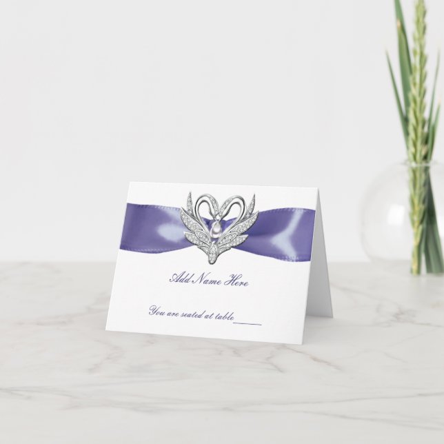 Bleu violet cygnes d'argent Table Place Card (Devant)