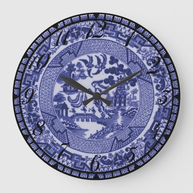 Bleu Willow Bleu & Blanc Chine Plaque Horloge (Recto)
