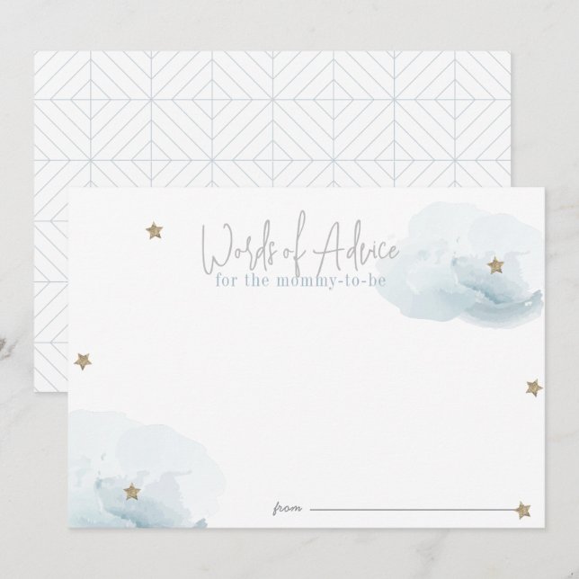 Bleus Étoiles et nuages Baby showers Cartes de con (Devant / Derrière)