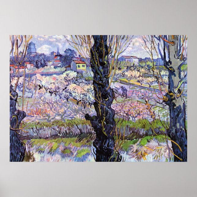 Blick auf Arles, blühender Obstgarten Poster (Vorne)