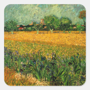 Blick auf Arles mit Schwertlilien von Vincent van  Quadratischer Aufkleber