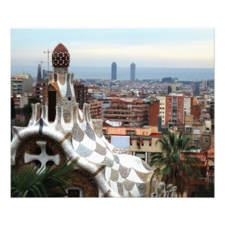 Blick auf Barcelona von Gaudís Parc Guell Fotodruck