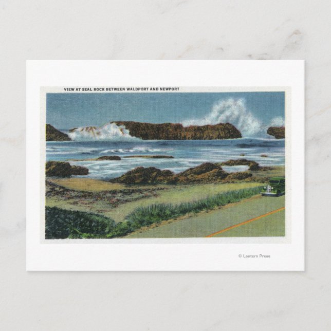 Blick auf das Siegel Rock zwischen Waldport und Postkarte (Vorderseite)