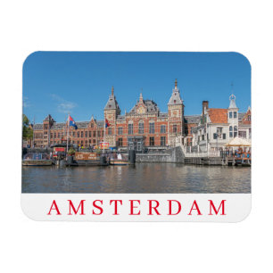 Blick auf den Amsterdamer Hauptbahnhof Kühlschrank Magnet