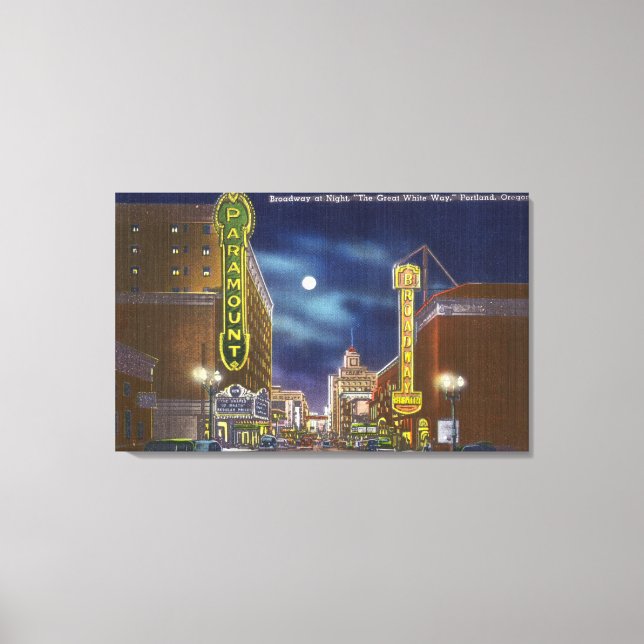 Blick auf den Broadway in der Nacht Leinwanddruck (Vorderseite)