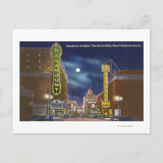 Blick auf den Broadway in der Nacht Postkarte (Vorderseite)