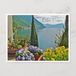Blick auf den Comer See durch Topfblumen Postkarte