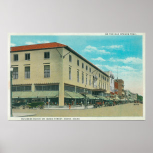 Blick auf den Geschäftsblock in der Idaho-Straße Poster
