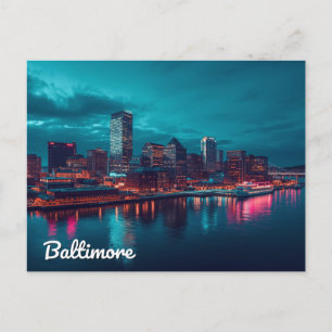 Blick auf den Innenhafen von Baltimore bei Nacht Postkarte
