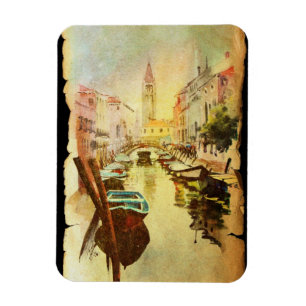 Blick auf den Kanal mit Booten und Gebäude Magnet