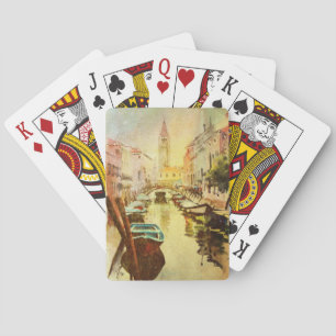 Blick auf den Kanal mit Booten und Gebäude Spielkarten
