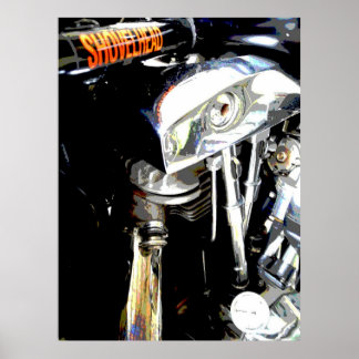 Blick auf den klassischen Shovelhead Harley Motor Poster