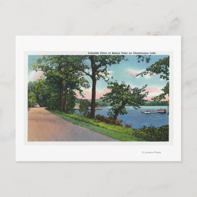 Blick auf den Lakeside Drive entlang des Chautauqu Postkarte (Vorderseite)