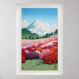 Blick auf den Mt. Fuji aus einem Azaleengarten von Poster
