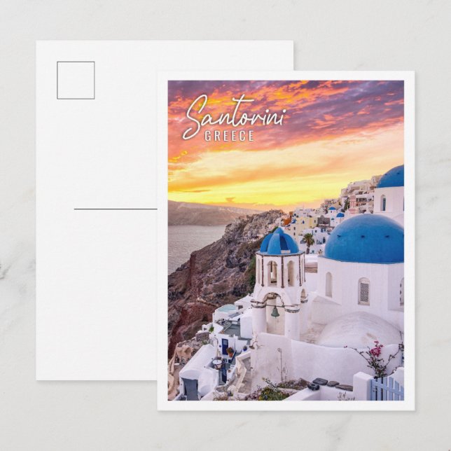 Blick auf den phantastischen Abend von Santorini I Postkarte (Vorne/Hinten)