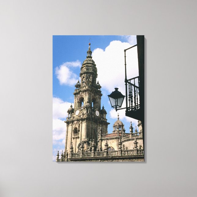 Blick auf den Uhrturm an der Ecke Leinwanddruck (Vorderseite)