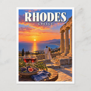 Blick auf die Burg Oia bei Sonnenuntergang Rhodos  Postkarte