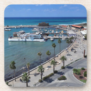 Blick auf die Burg und den Hafen von Paphos Getränkeuntersetzer