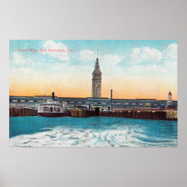 Blick auf die Fähre und den Turm Poster (Vorne)