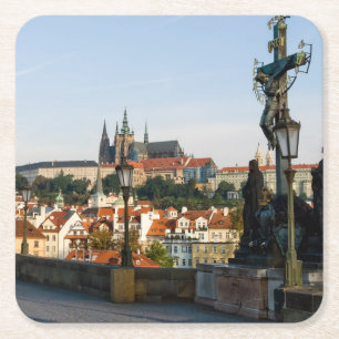 Blick auf die Prager Burg von der Karlsbrücke, Tsc Rechteckiger Pappuntersetzer
