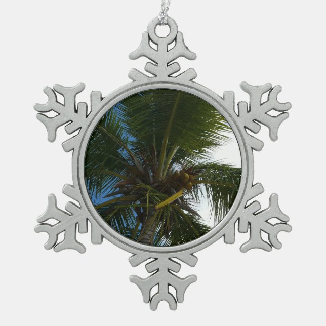 Blick auf die tropische Natur der Kokospalme Schneeflocken Zinn-Ornament (Vorderseite)