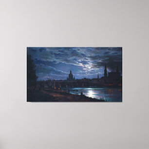 Blick auf Dresden durch Mondlicht von Johan C Dahl Leinwanddruck