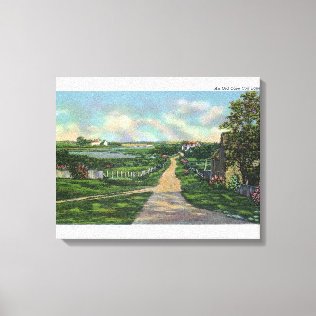 Blick auf eine alte Cape Cod Lane Leinwanddruck (Vorderseite)