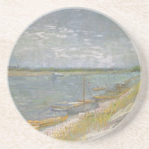 Blick auf einen Fluss mit Ruderbooten von Vincent  Sandstein Untersetzer