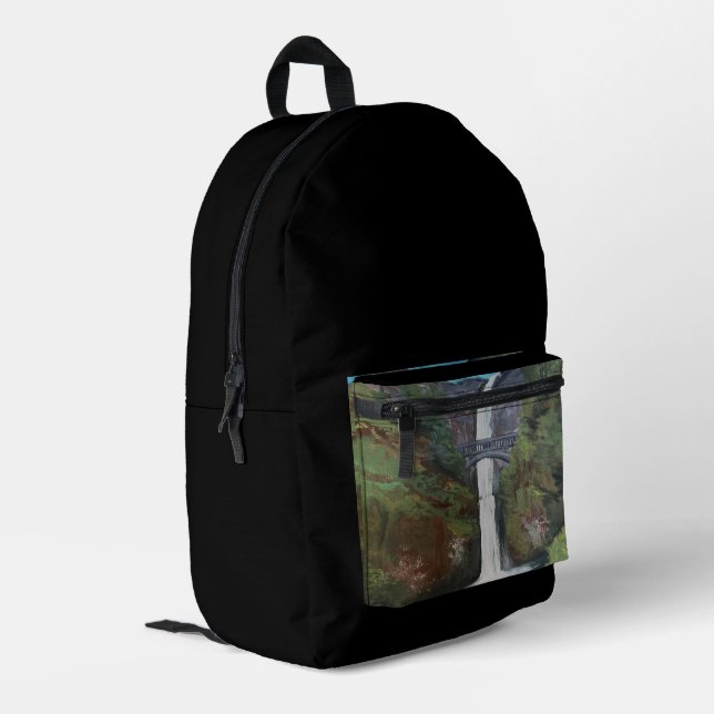 Blick auf Multnomah Falls Bedruckter Rucksack (Rückseitige Ecke links)