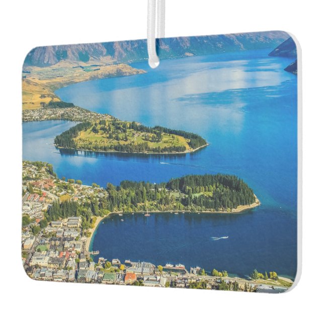 Blick auf Queenstown vom Gipfel von Bob, Neuseelan Autolufterfrischer (Links)
