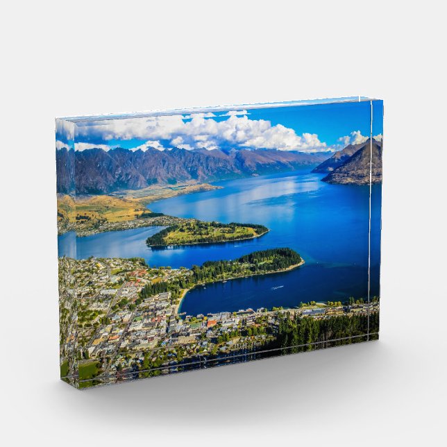 Blick auf Queenstown vom Gipfel von Bob, Neuseelan Fotoblock (Links)