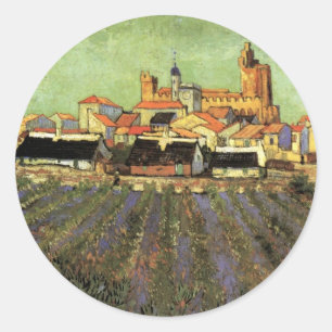 Blick auf Saintes Maries von Vincent van Gogh Runder Aufkleber
