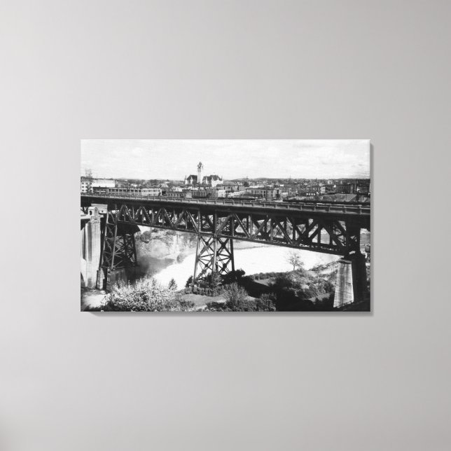 Blick auf Spokane Falls und Brücke Leinwanddruck (Vorderseite)