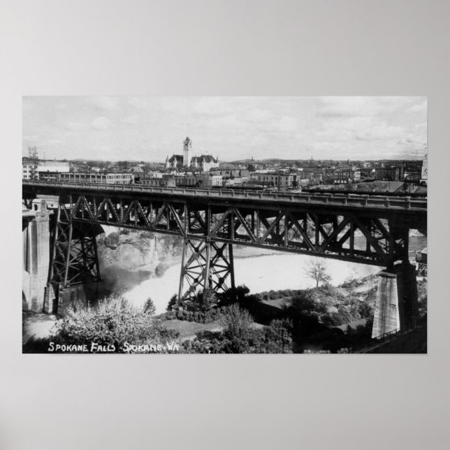 Blick auf Spokane Falls und Brücke Poster (Vorne)
