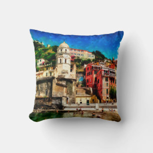 Blick auf Vernazza, Italien. Aquarellmalerei conte Kissen