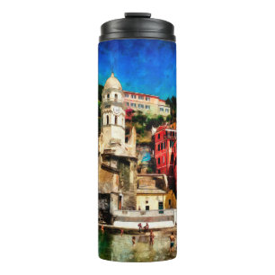 Blick auf Vernazza, Italien. Aquarellmalerei conte Thermosbecher
