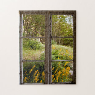 Blick durch altes Fenster