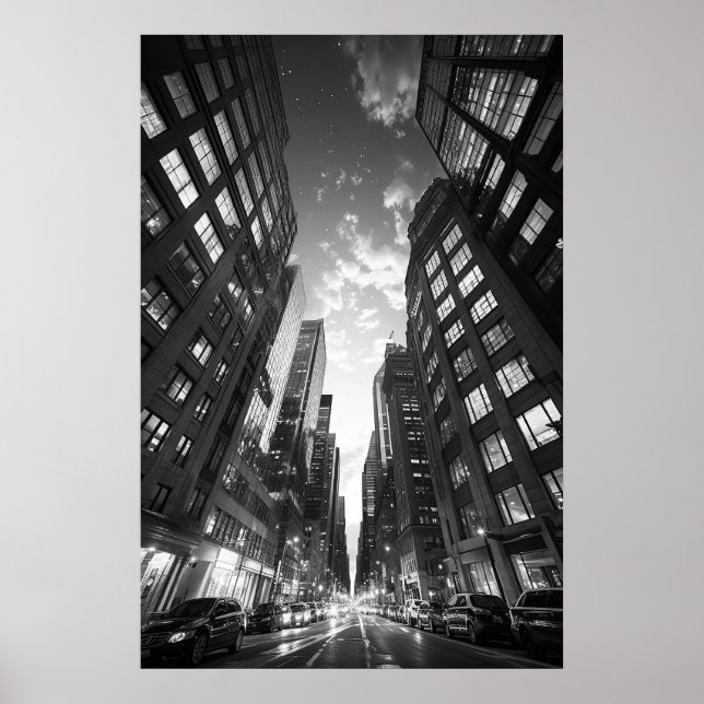 Blick in die Wolkenkratzer Canyon B&W Foto Poster (Vorne)
