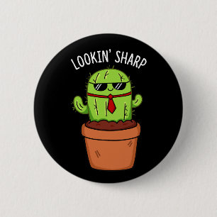 Blick Sharp Funny Cactus Pun Dark BG Button