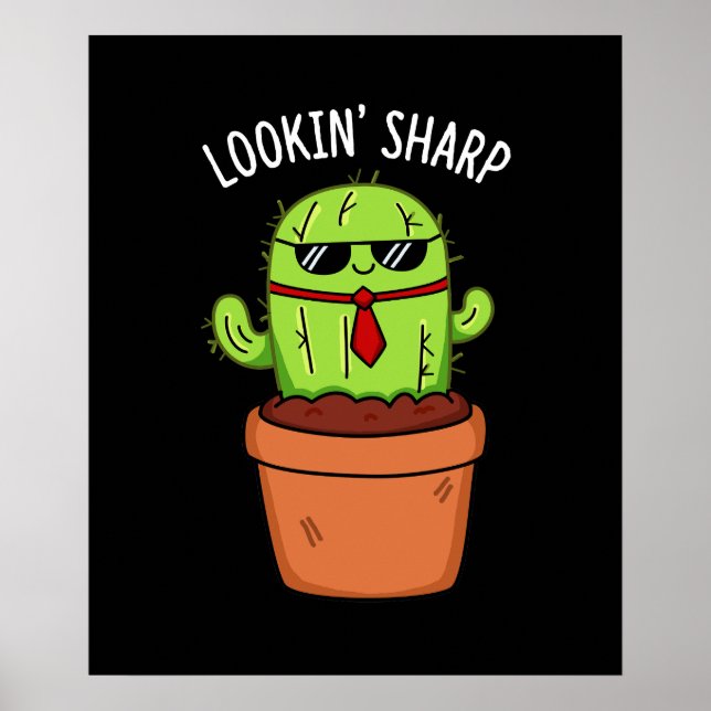Blick Sharp Funny Cactus Pun Dark BG Poster (Vorne)