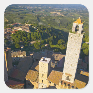 Blick vom Turm, San Gimignano, Siena, Toskana Quadratischer Aufkleber