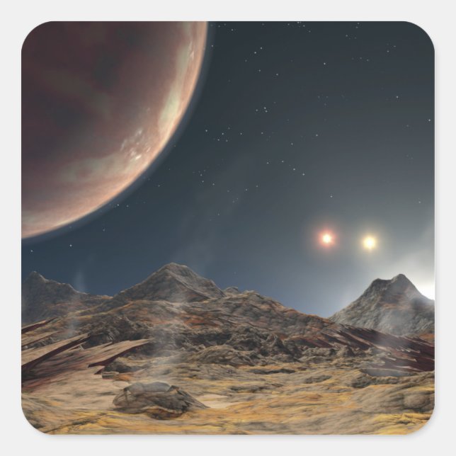Blick von einem hypothetischen Mond im Orbit Quadratischer Aufkleber (Vorderseite)