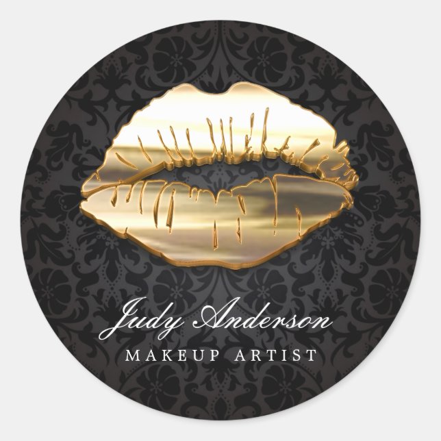 Blickfang 3D Black Gold Lips Makeup Artist Runder Aufkleber (Vorderseite)